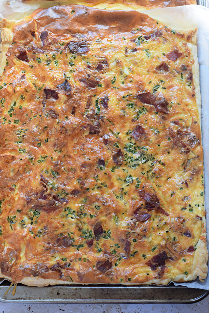 Baked sheet pan quiche.