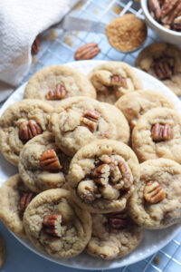 Brown sugar pecan cookies on a plate.