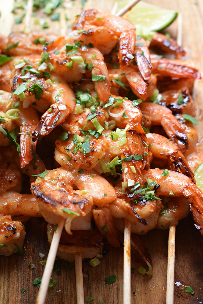 Honey Lime Shrimp on a wooden serving platter