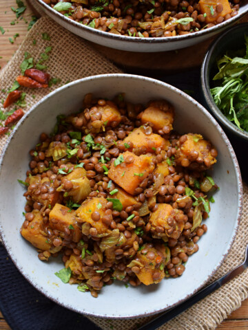 Roasted Squash and Lentil Curry in a bowl.