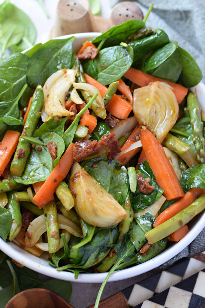Close up of a spring vegetable stir fry.