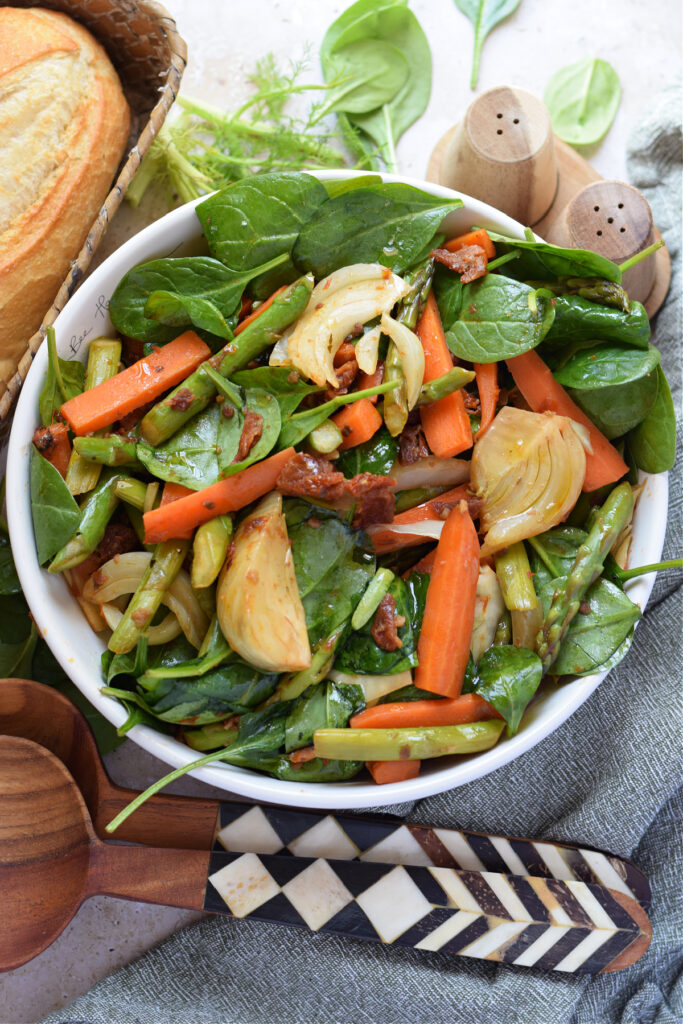 Close up of a spring vegetable stir fry.