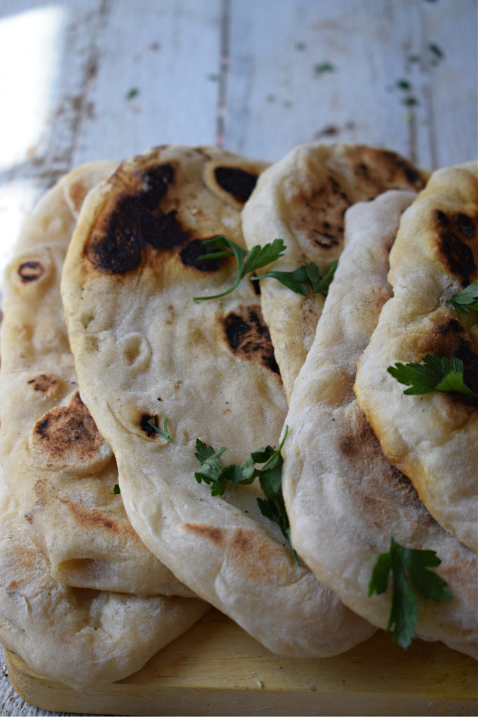 close up of the stove top nann bread