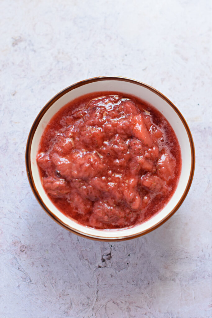 Strawberry compote in a bowl.