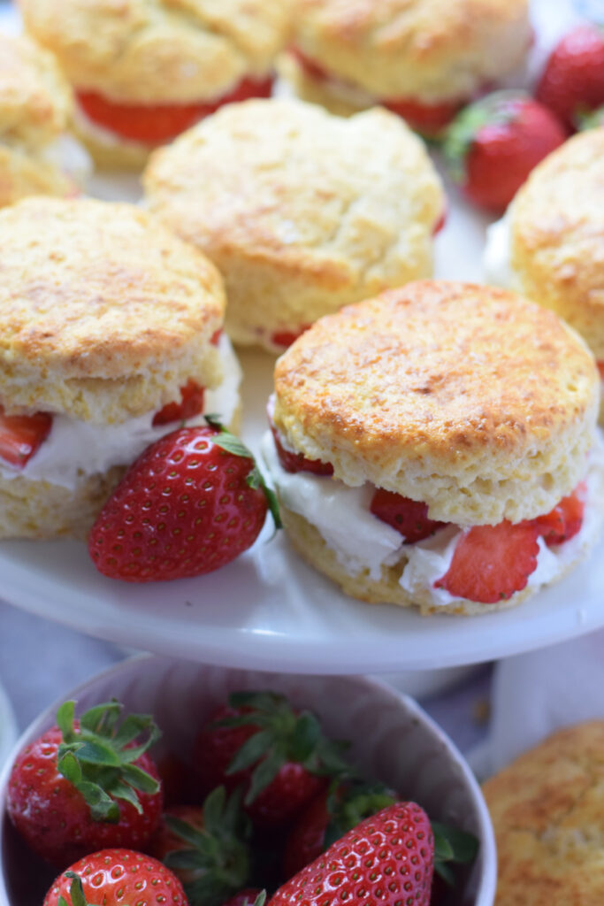 Close up of strawberry cream scones.
