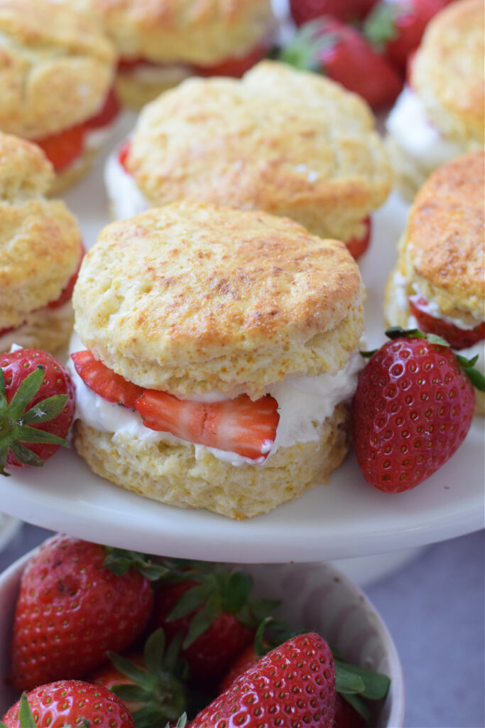 Close up of strawberry cream scones.