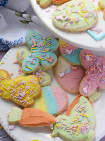 Easter frosted sugar cookies on a plate.