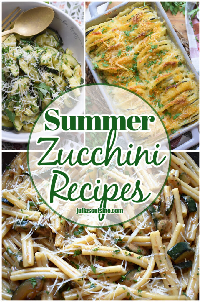 Photo collage of zucchini recipes.