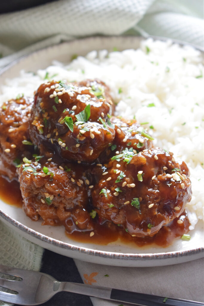 Meatballs with rice.