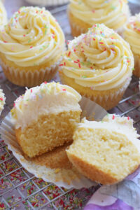 Close up of vanilla cupcakes.