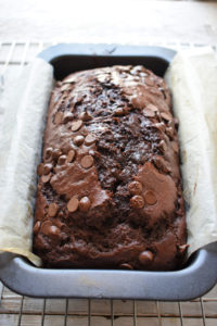 close up of the chocoalte zucchini loaf cake
