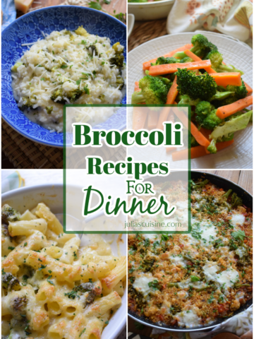 Photo collage of broccoli recipes.