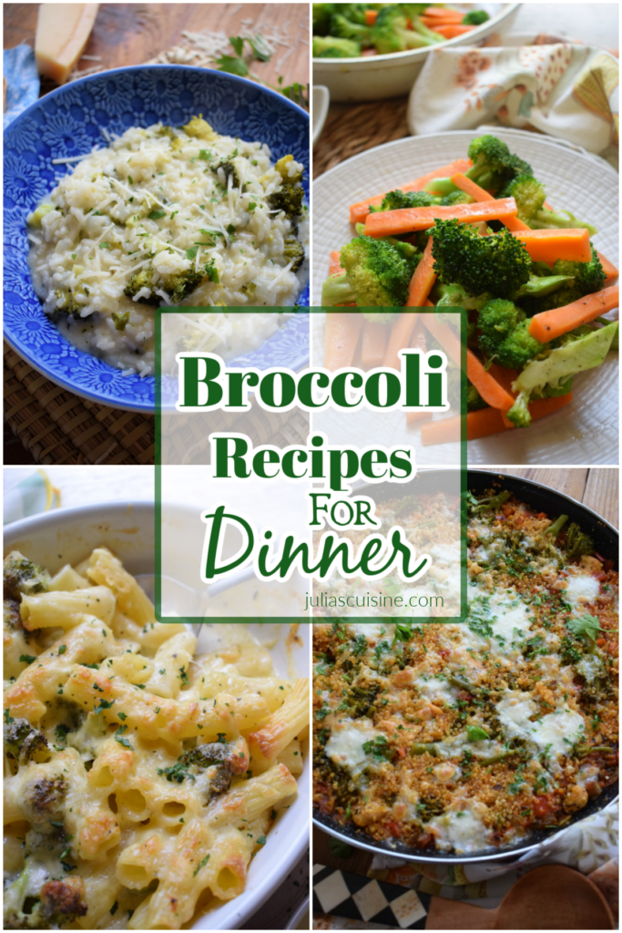 Photo collage of broccoli recipes.