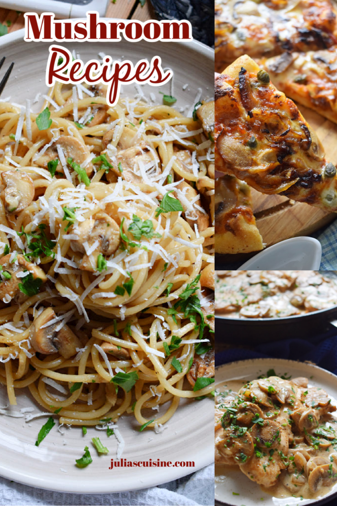 Mushroom recipe collage.
