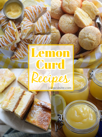 Collage of lemon curd recipes.