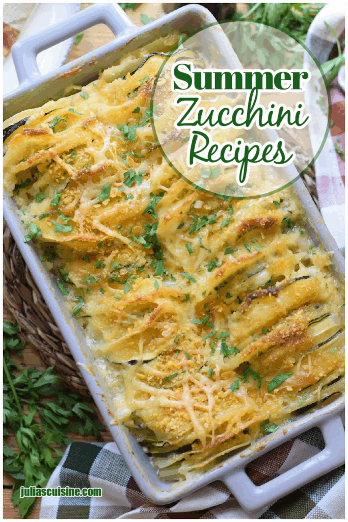 Zucchini casserole in a dish.