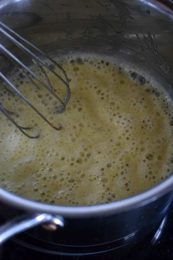 Melted butter and flour in a saucepan.